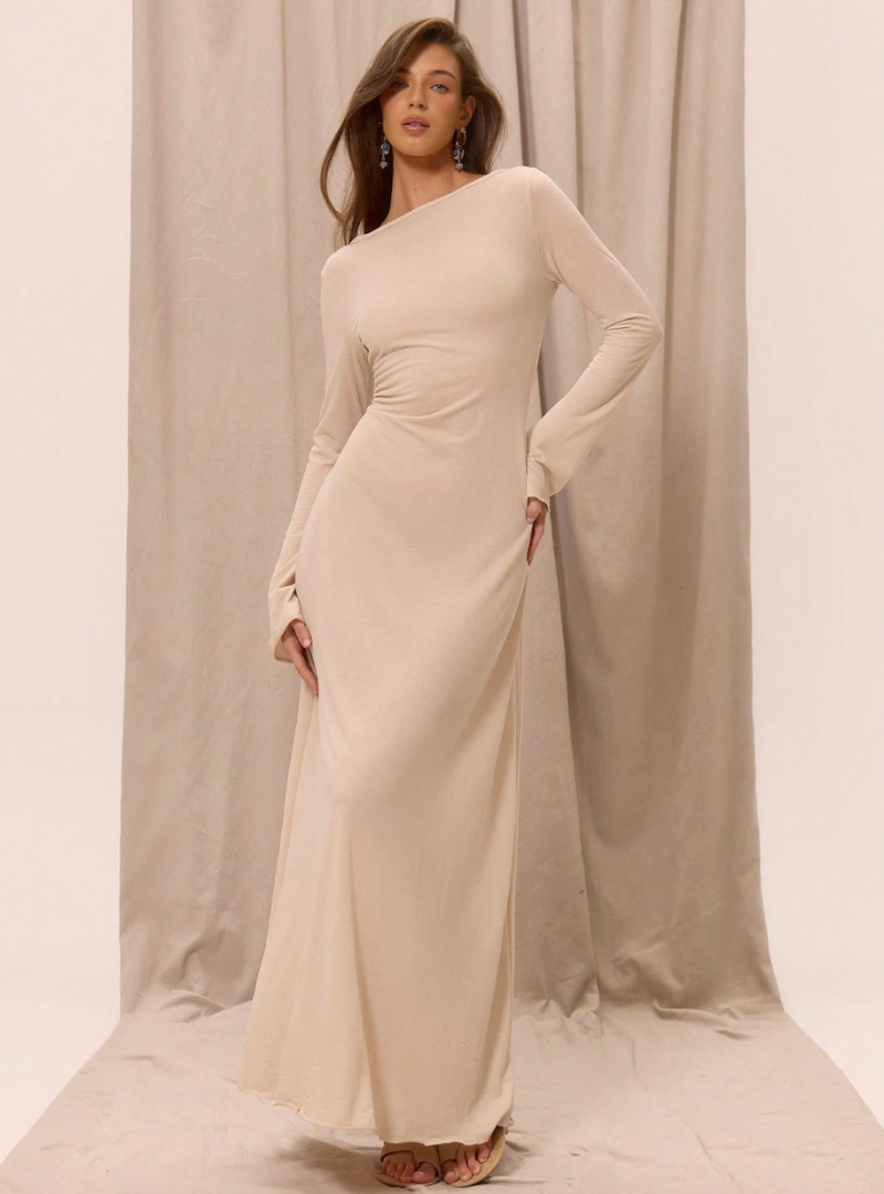 Cream Long-Sleeve Maxi Dress