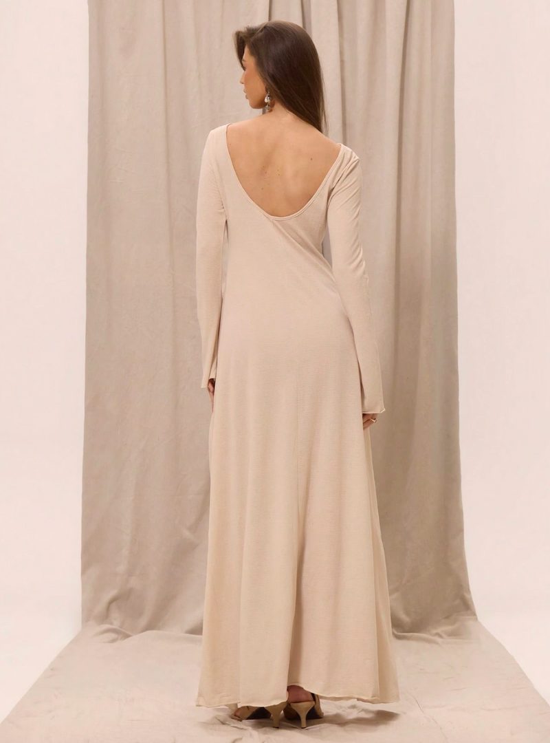 Cream Long-Sleeve Maxi Dress
