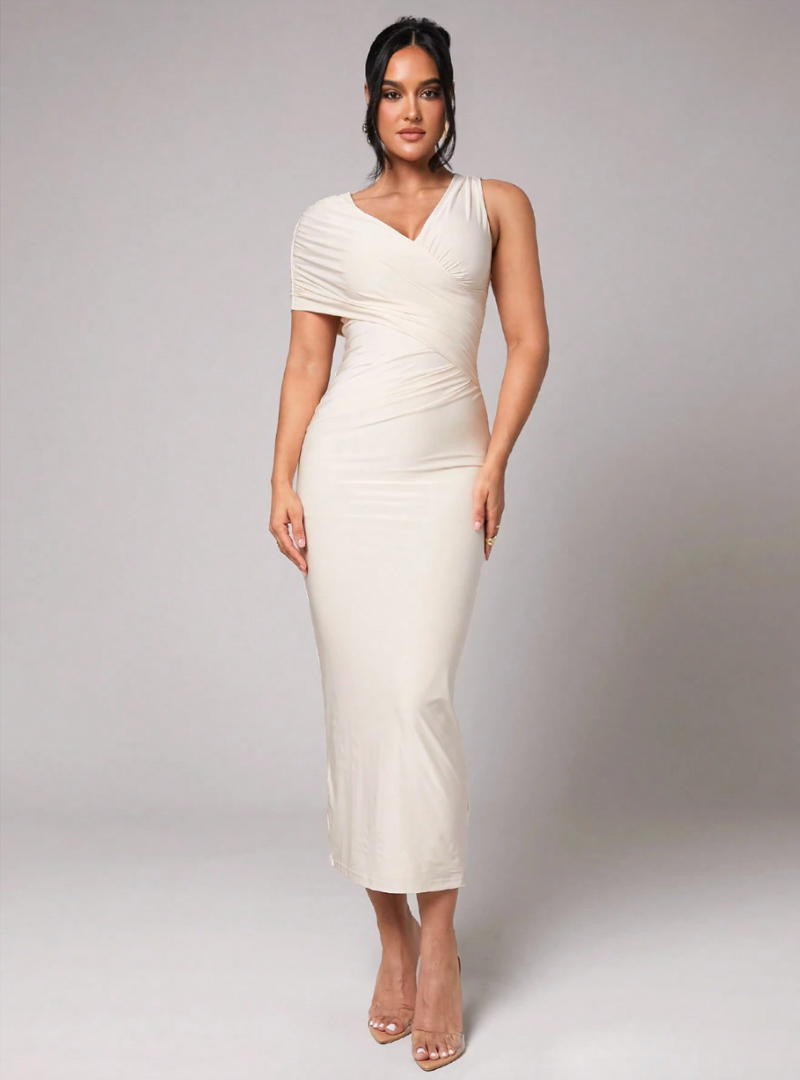 Beige One-Shoulder Dress