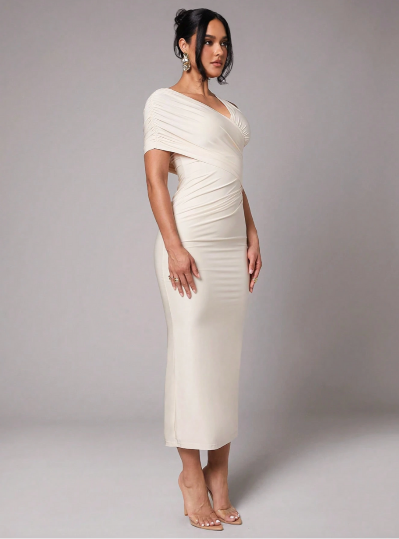 Beige One-Shoulder Dress