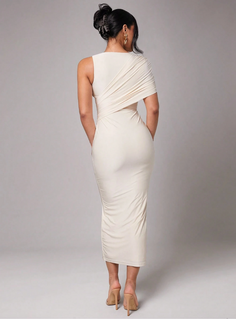 Beige One-Shoulder Dress