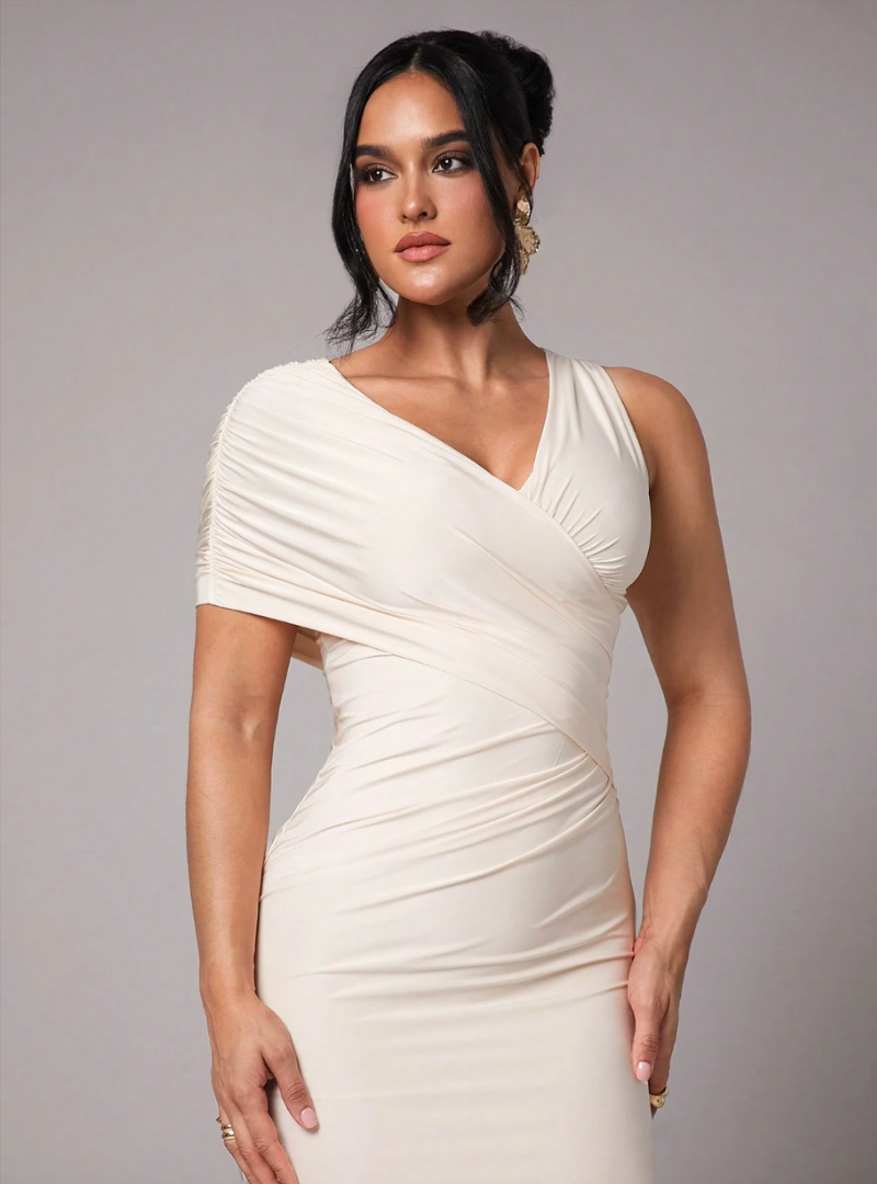 Beige One-Shoulder Dress