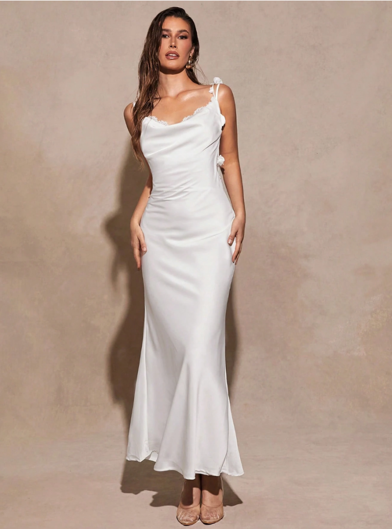 Elegant White Satin Dress