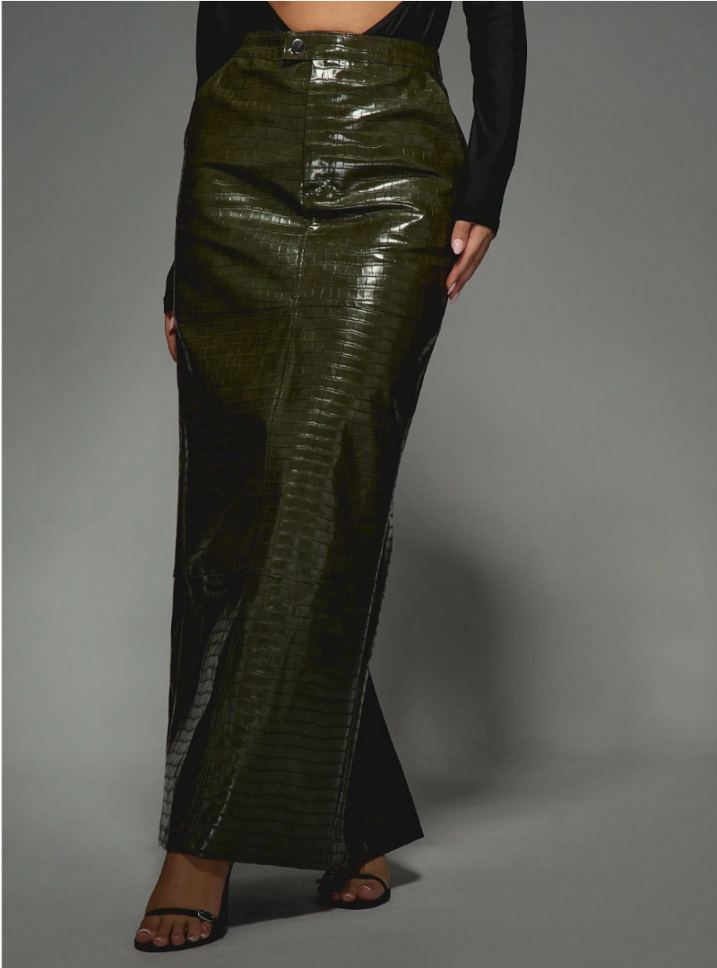 Grit+Grace Croc Leather Skirt