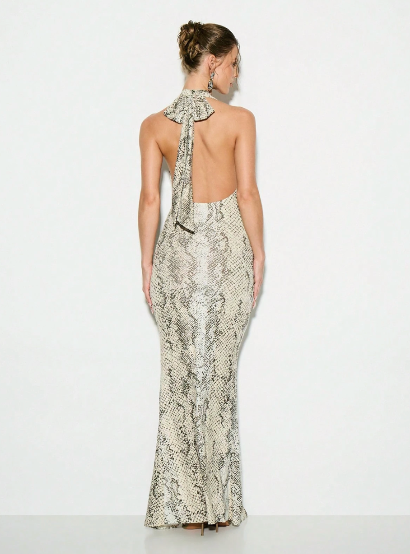 Snake Print Halter Maxi Dress
