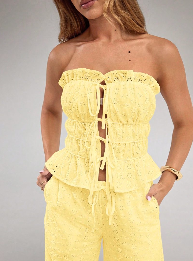 Lemon Glaze Lace-Up Top