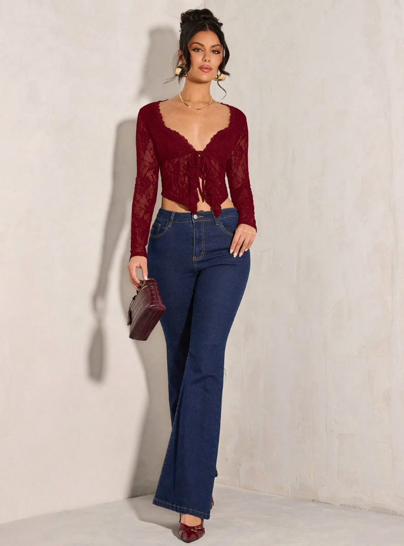 Scarlet Whimsy Tie-Front Blouse