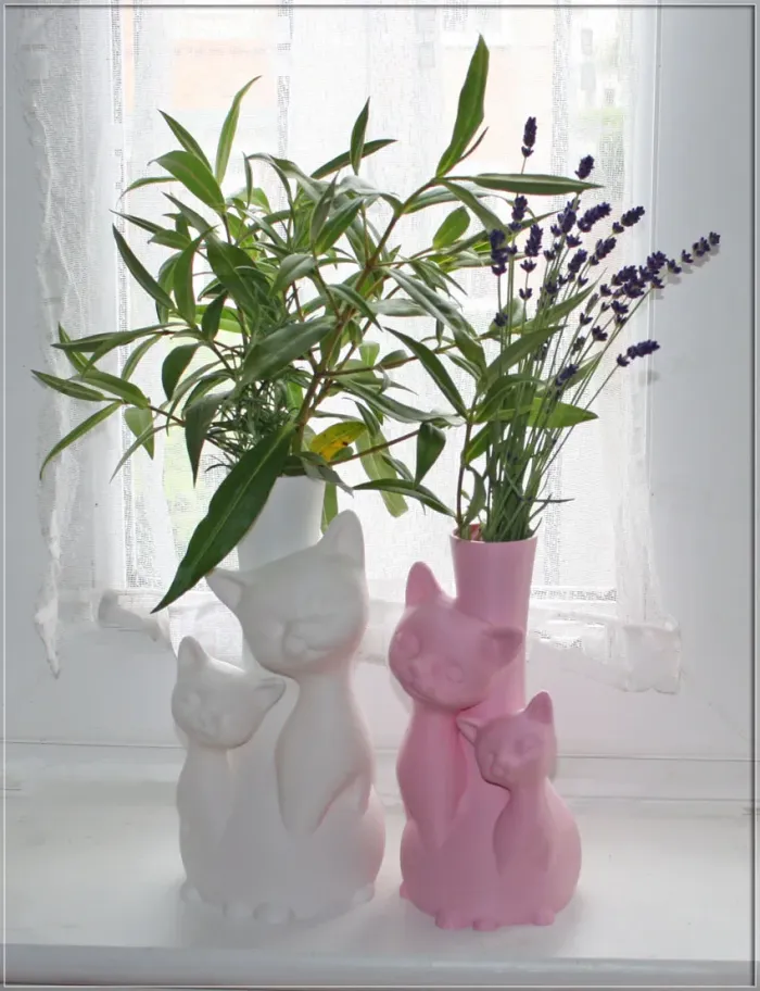 2 Vases chats Rose et Blanc