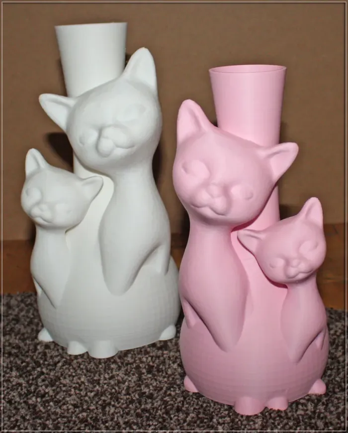 2 Vases chats Rose et Blanc