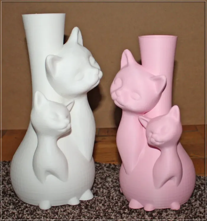 2 Vases chats Rose et Blanc