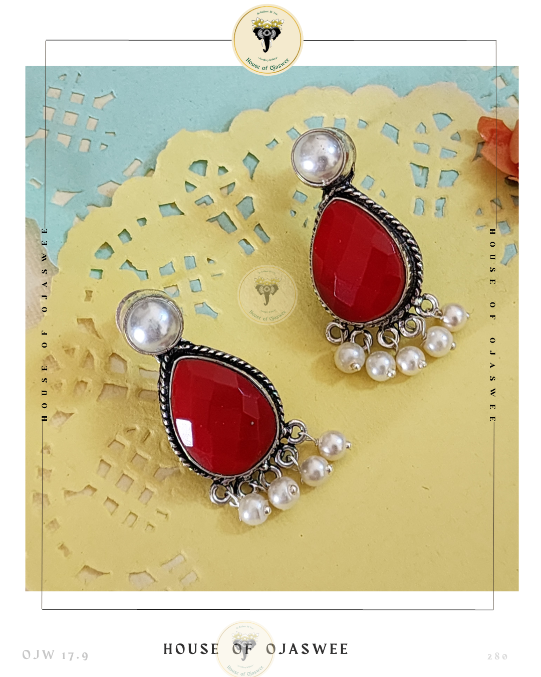 German Silver Earrings - Red