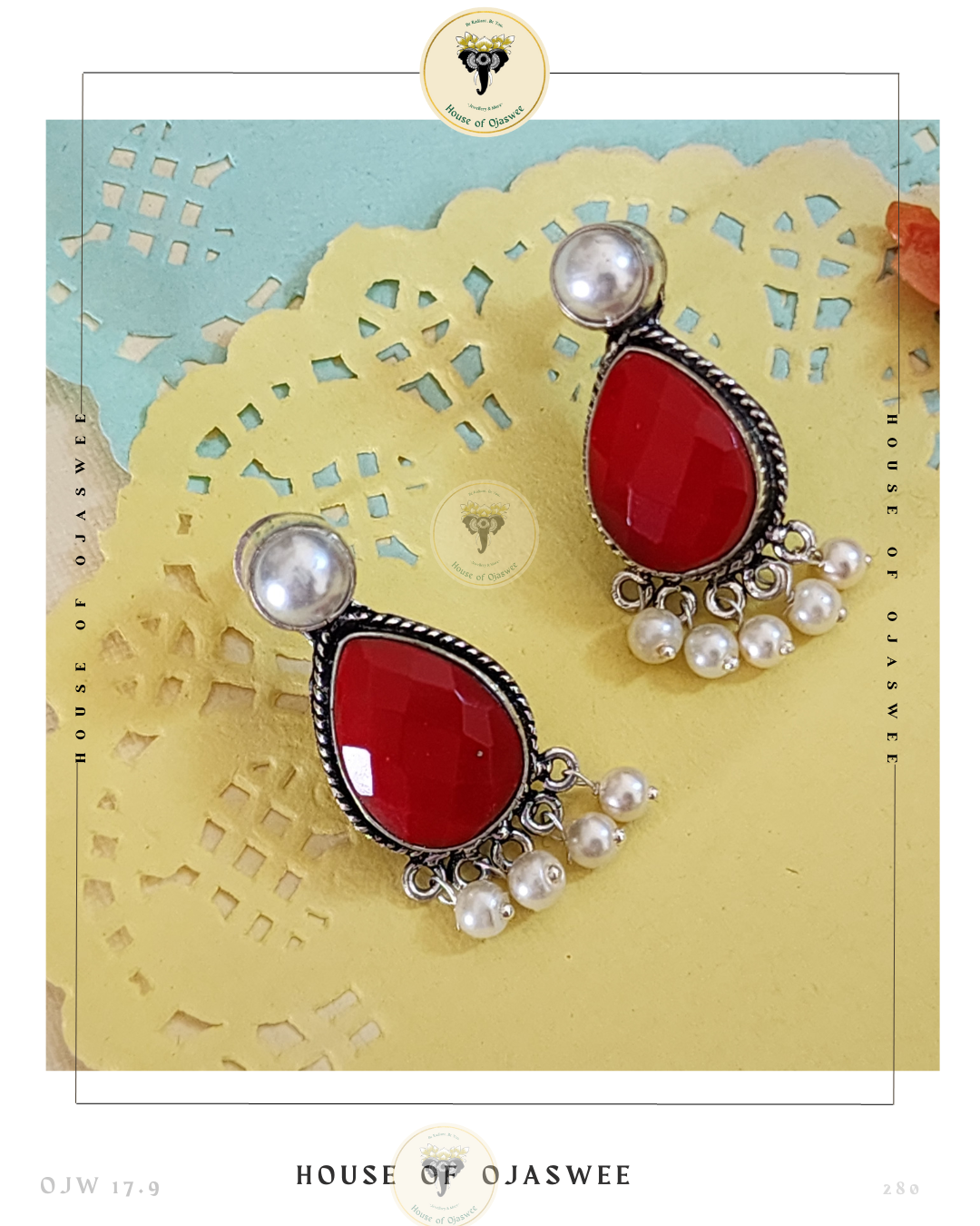 German Silver Earrings - Red