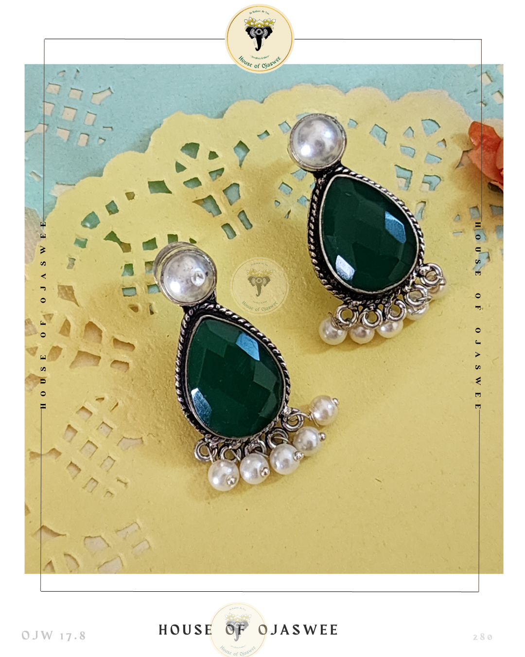 German Silver Earrings - Emerald