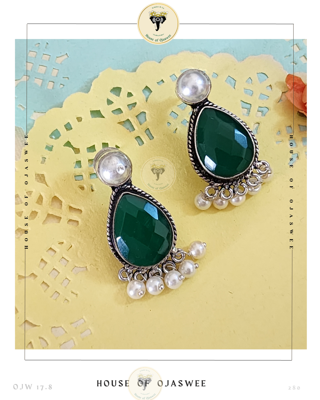 German Silver Earrings - Emerald