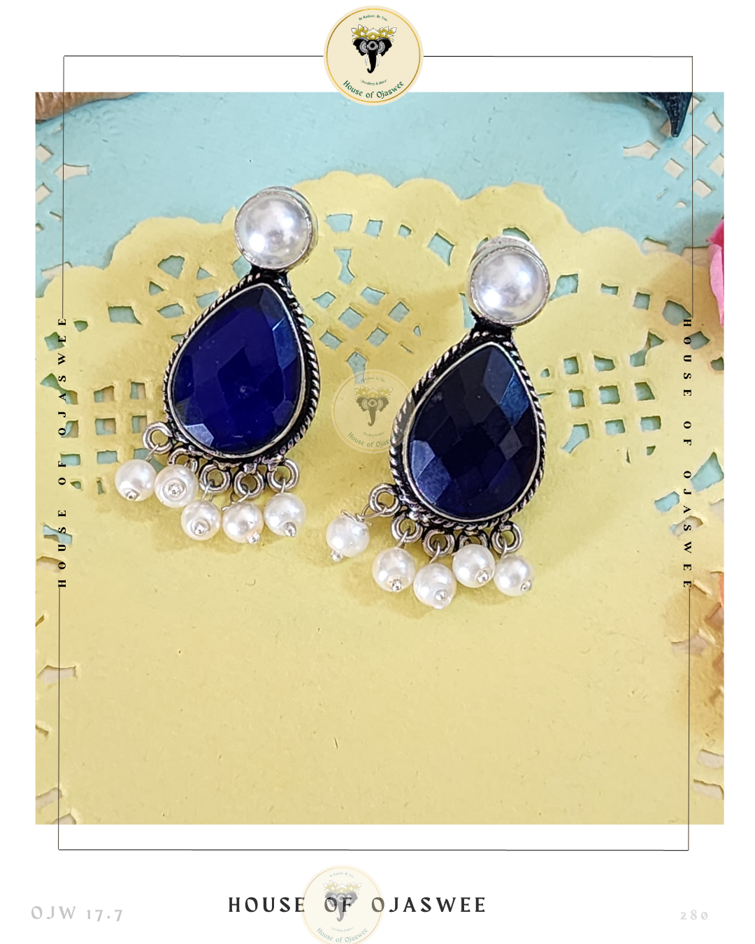German Silver Earrings - Sapphire