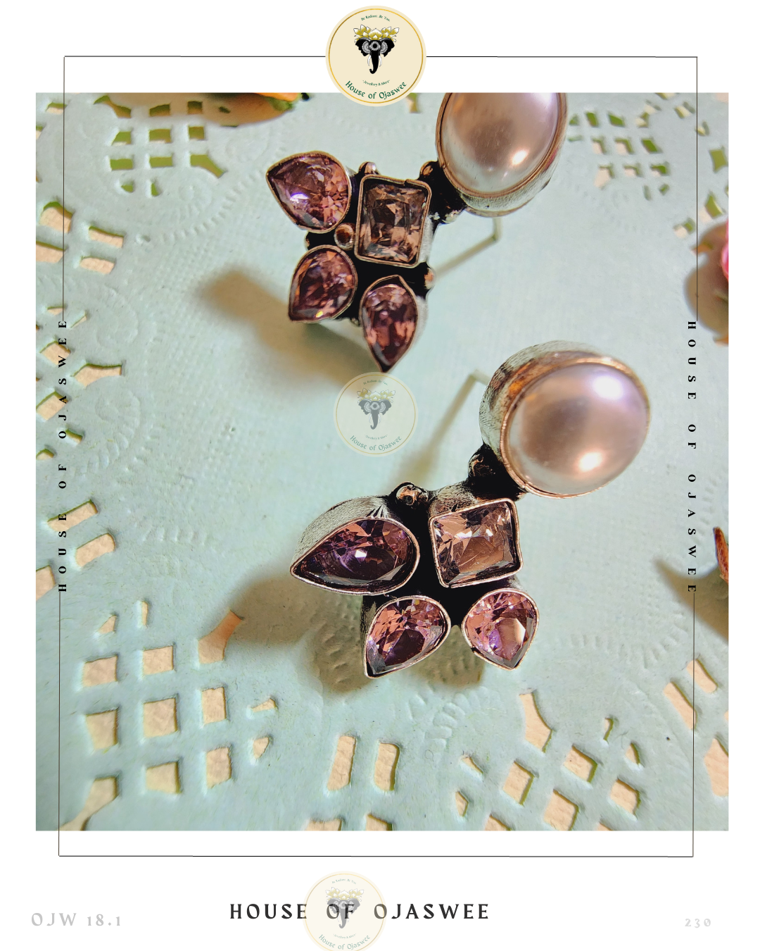 German Silver Earrings - Pastel Pink-White