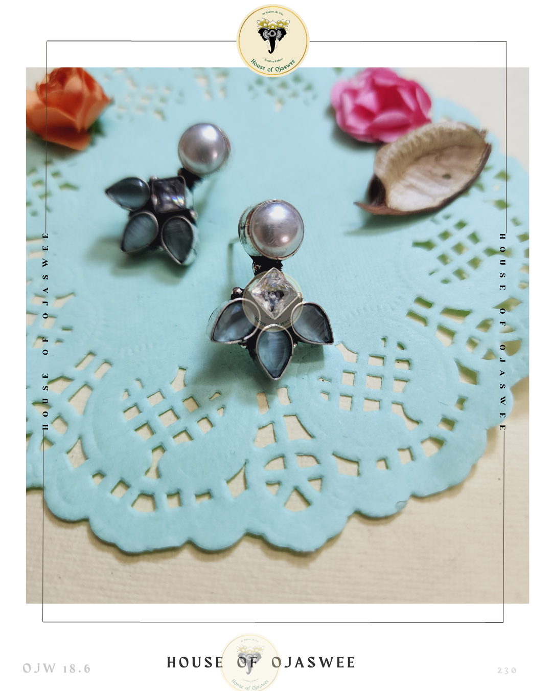 German Silver Earrings - Grey-White
