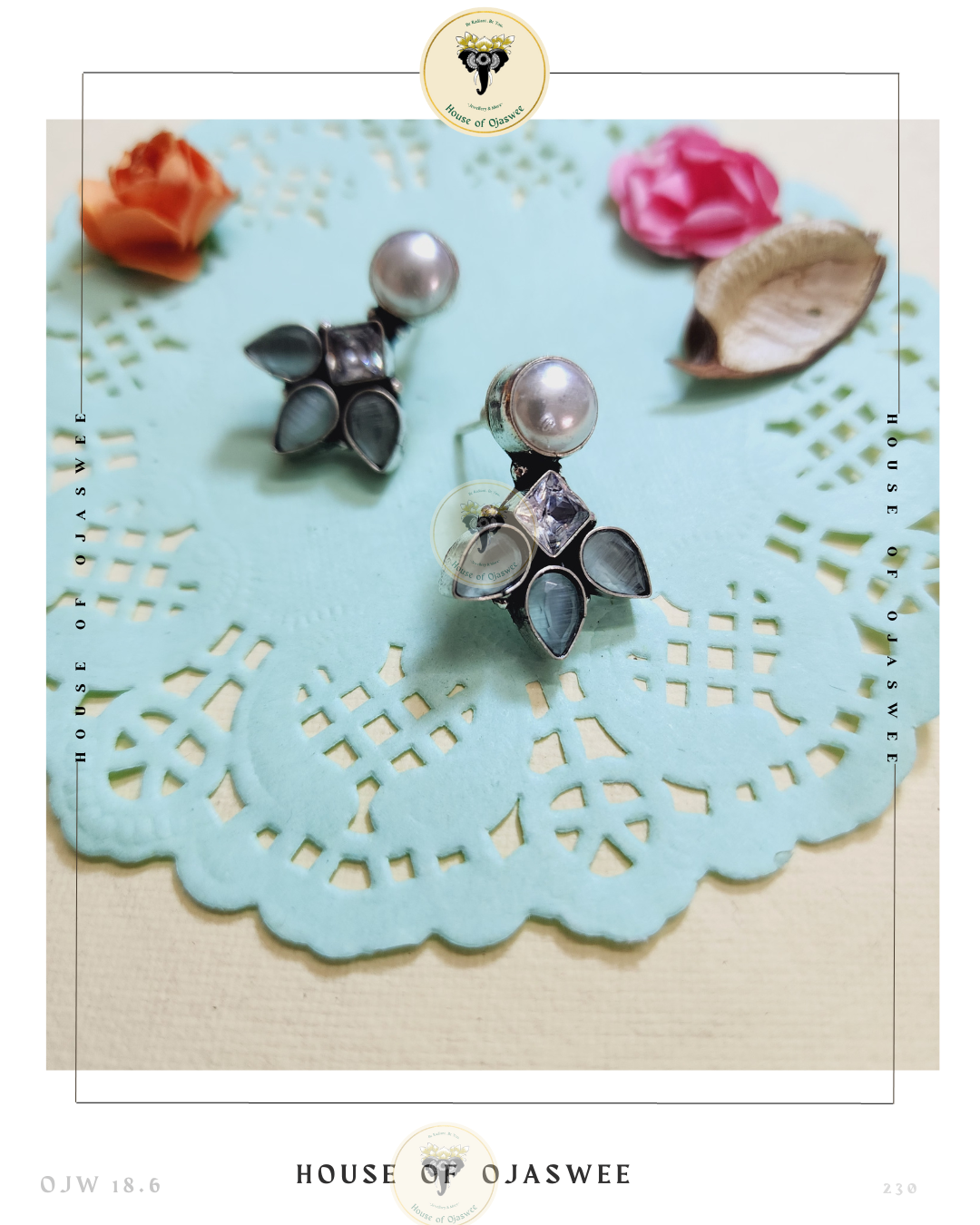 German Silver Earrings - Grey-White