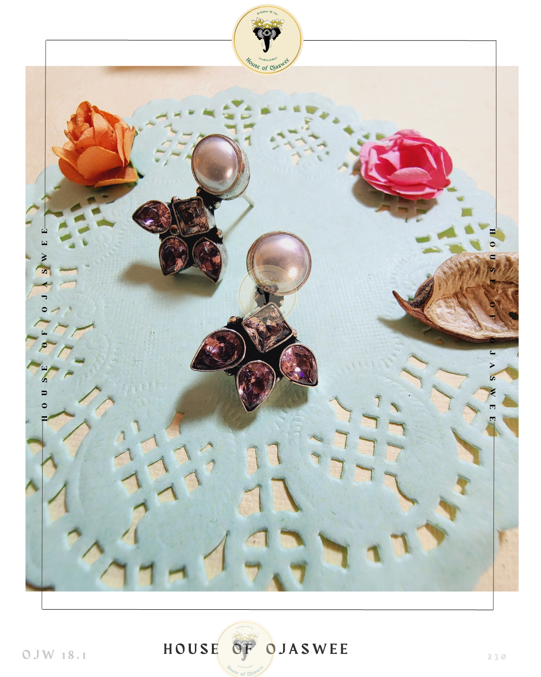 German Silver Earrings - Pastel Pink-White