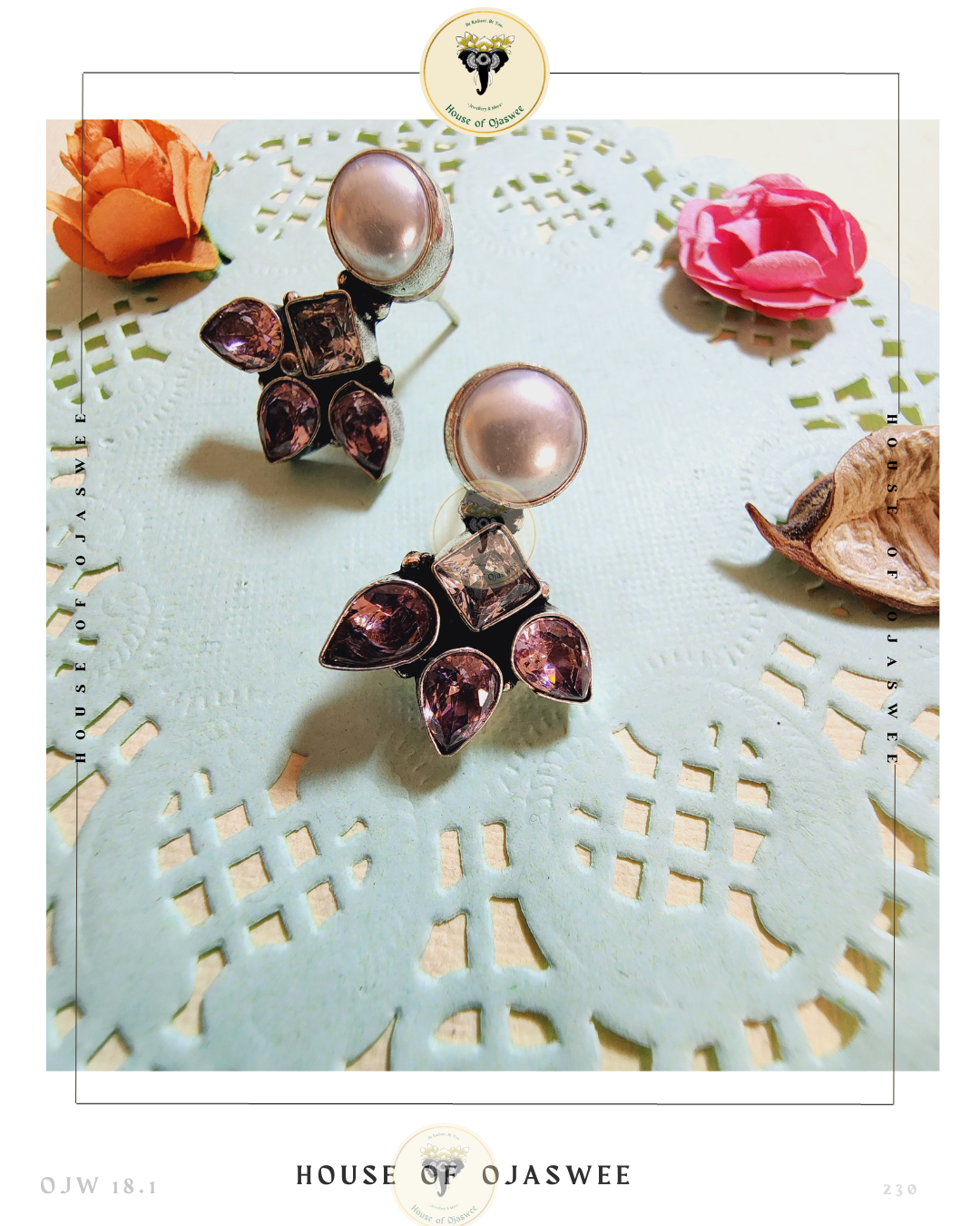 German Silver Earrings - Pastel Pink-White