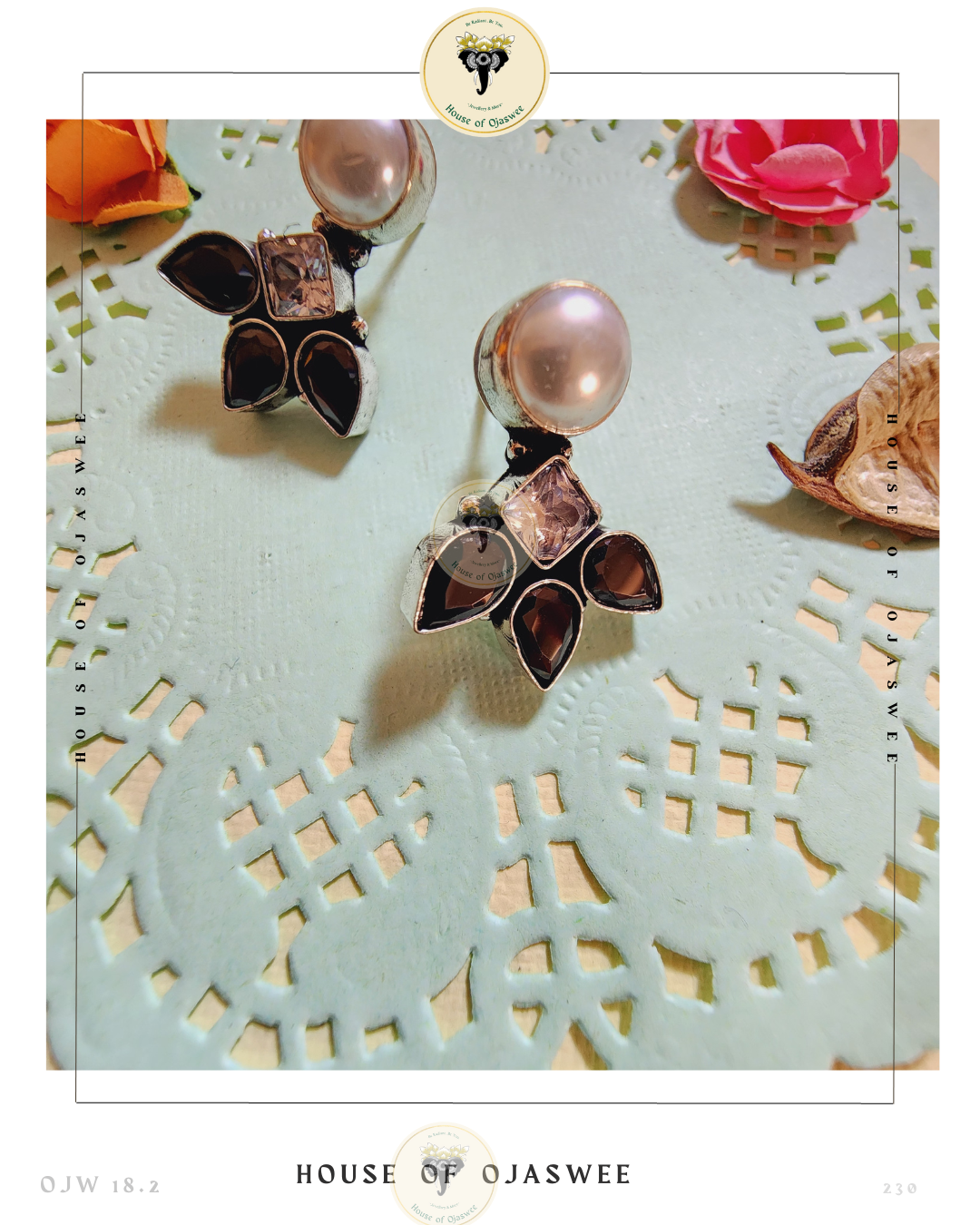 German Silver Earrings - Pastel Pink-White