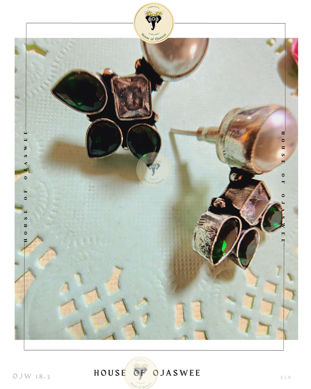 German Silver Earrings - Brown-White