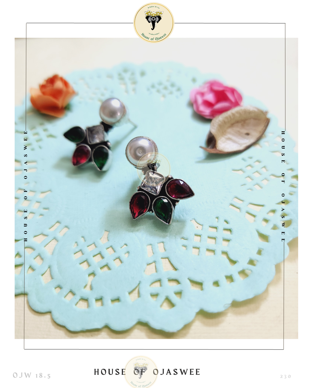 German Silver Earrings - Brown-White