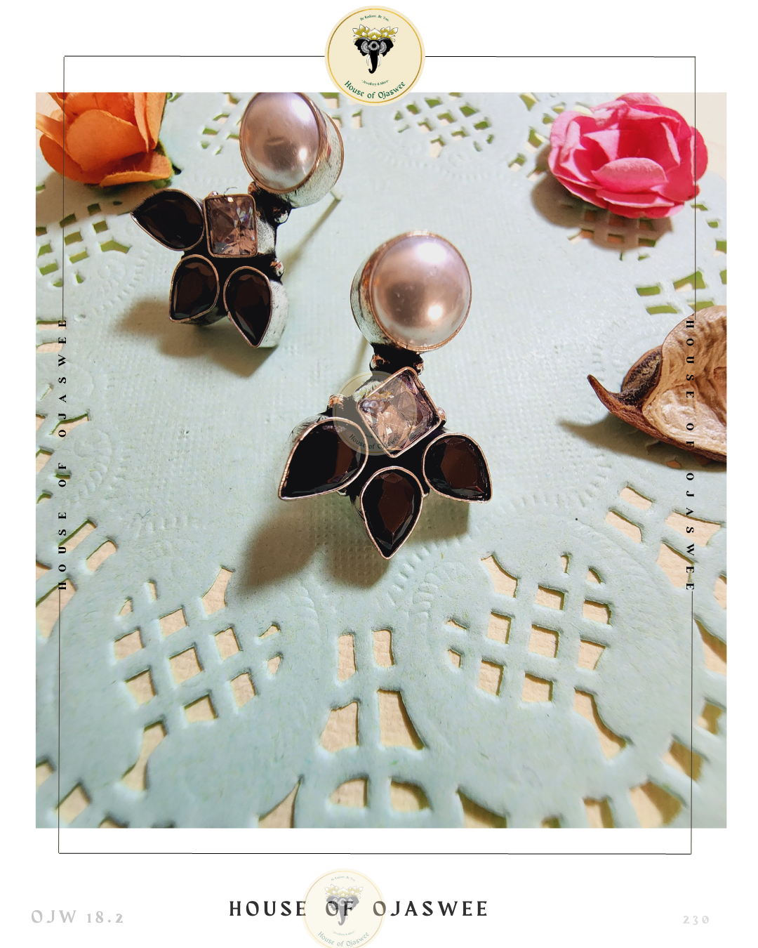 German Silver Earrings - Black-White