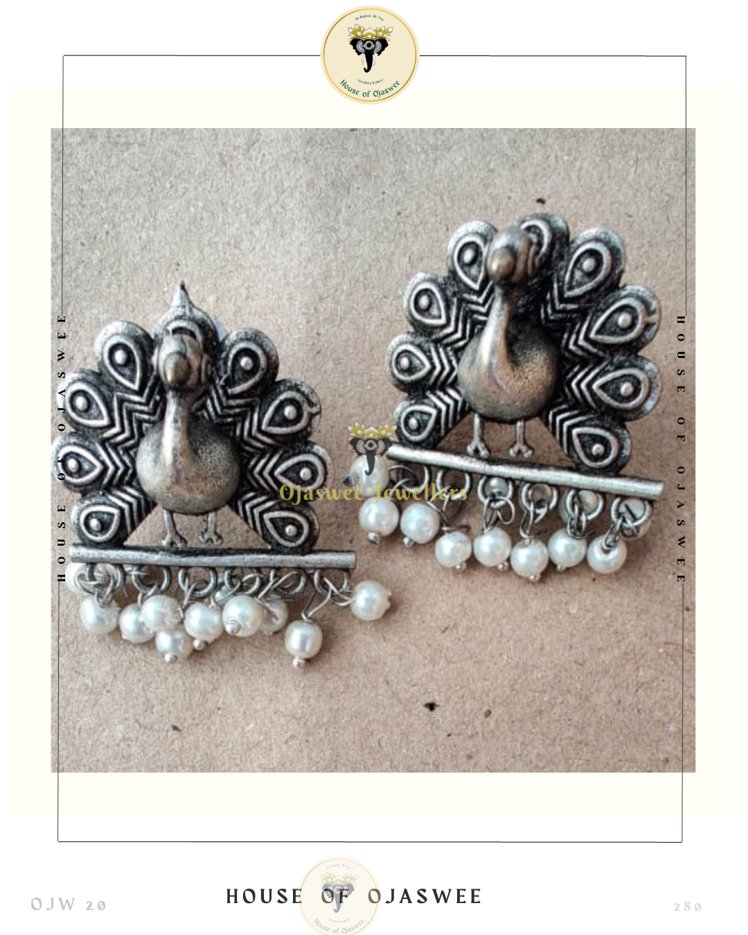 Oxidized Earrings - Swan with Moti