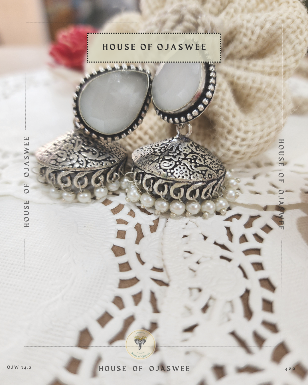 Oxidized Jhumki -White