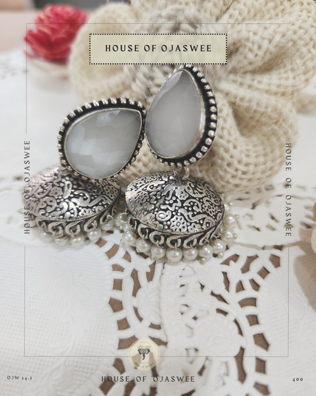 Oxidized Jhumki -White