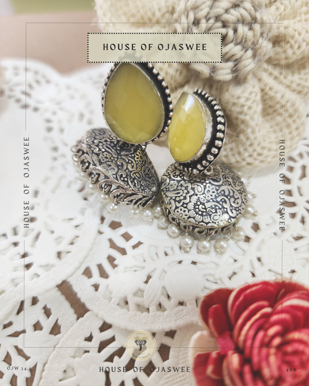 Oxidized Jhumki - Yellow
