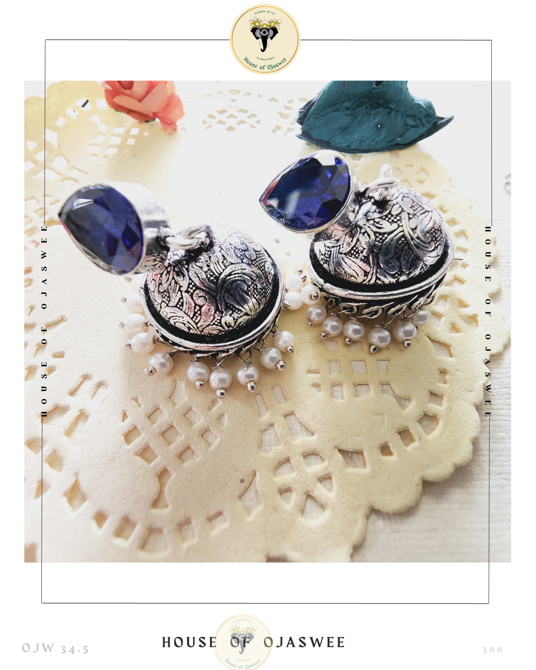 Oxidized Jhumki - Sapphire