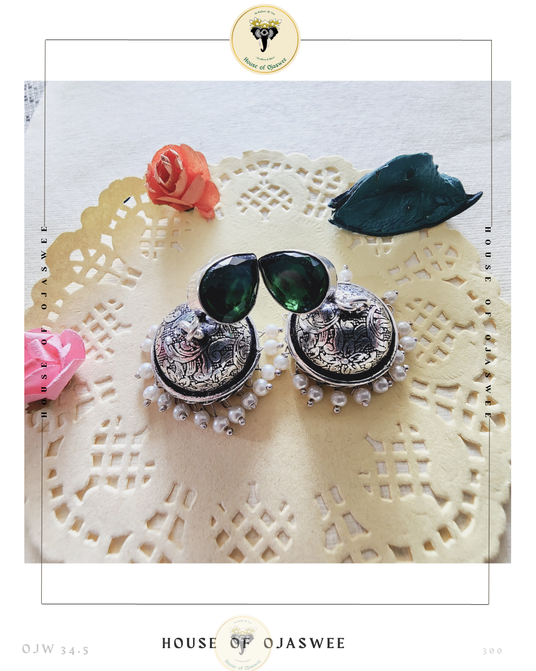Oxidized Jhumki - Emerald