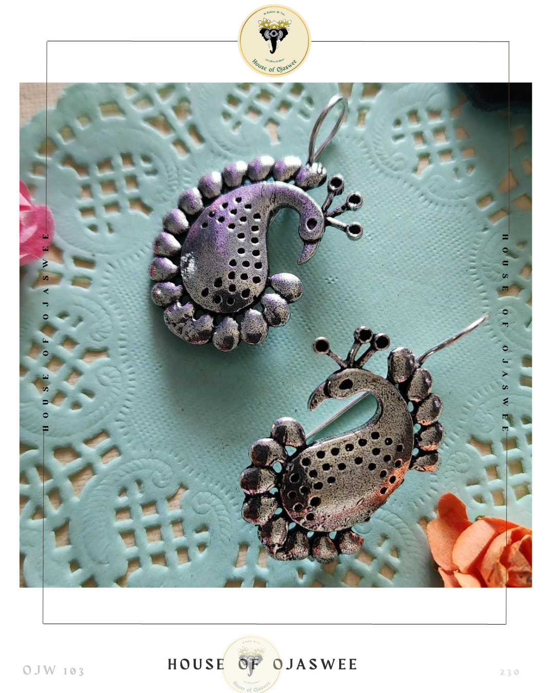 Oxidized Earrings Peacock Mango design