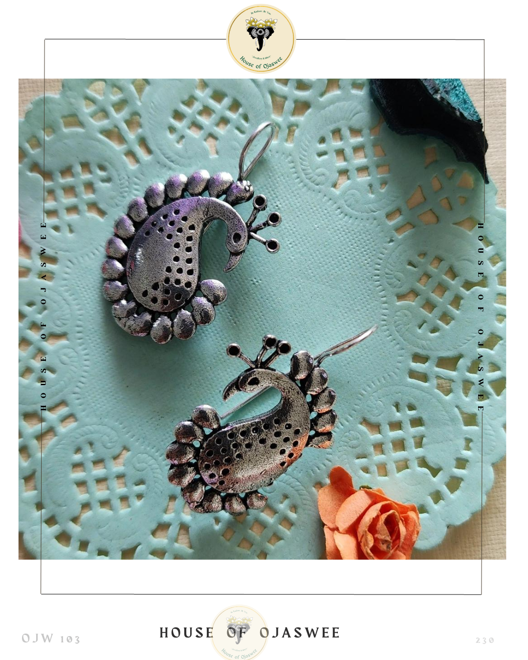 Oxidized Earrings Peacock Mango design