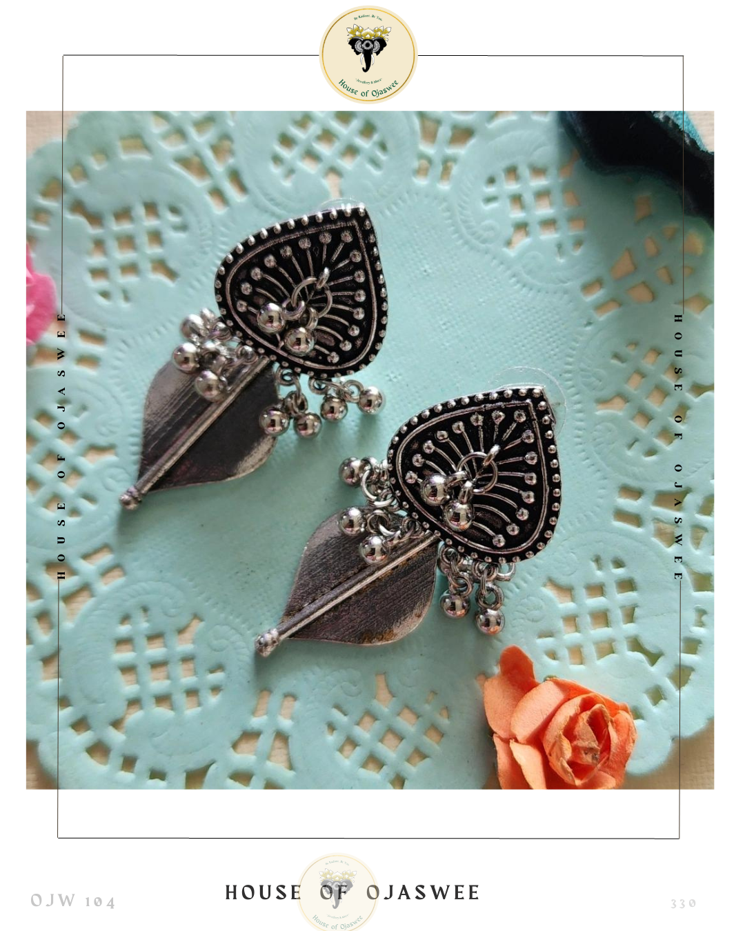 Oxidized Earrings Leaves Double-Decker