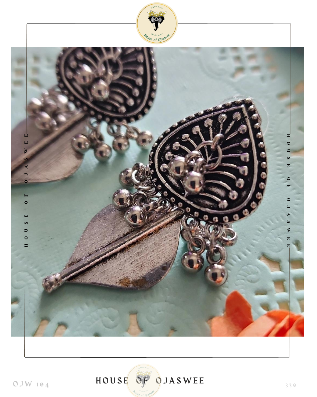 Oxidized Earrings Leaves Double-Decker