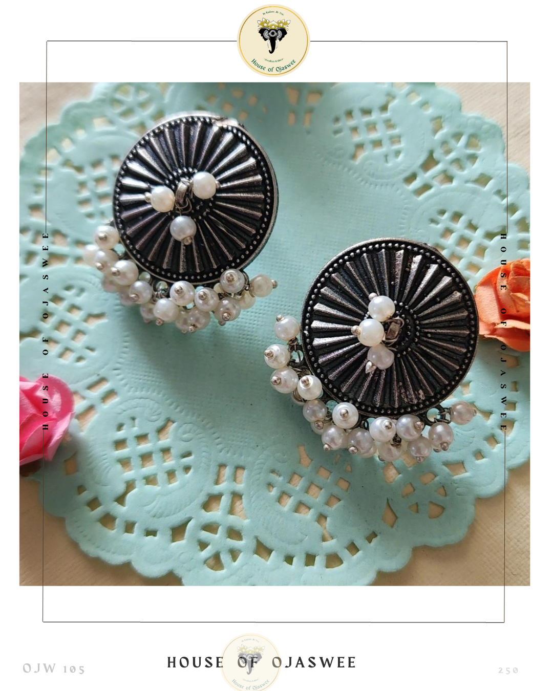 Oxidized Earrings Chakra & Moti