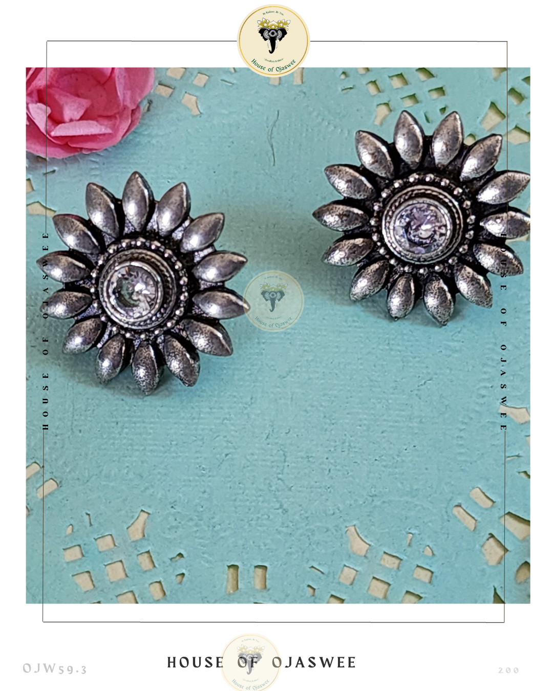 Oxidized Earrings Chakra White stone