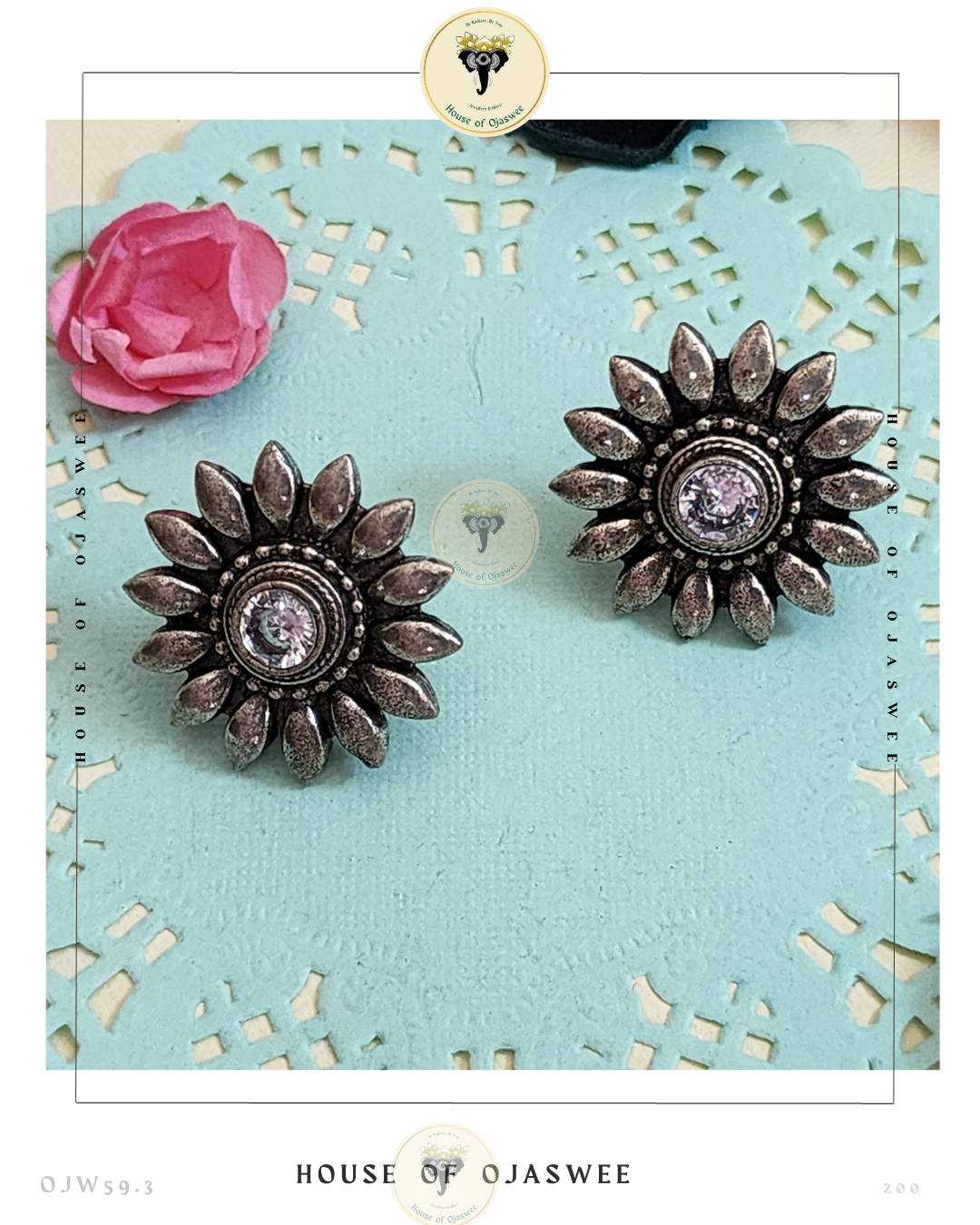 Oxidized Earrings  Chakra  White stone