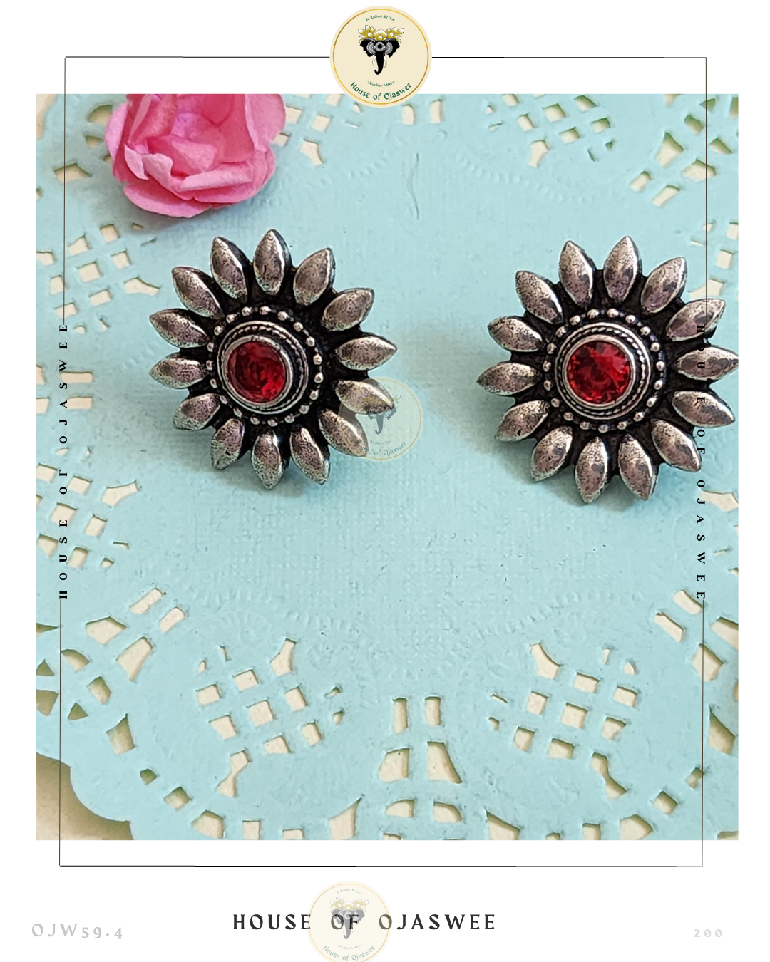 Oxidized Earrings Chakra (Red Stone)