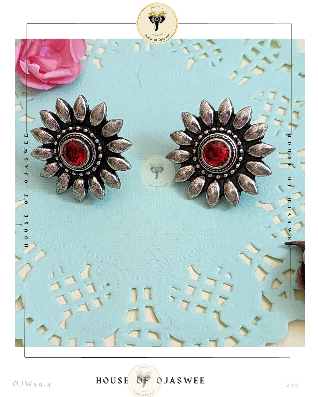 Oxidized Earrings Chakra (Red Stone)