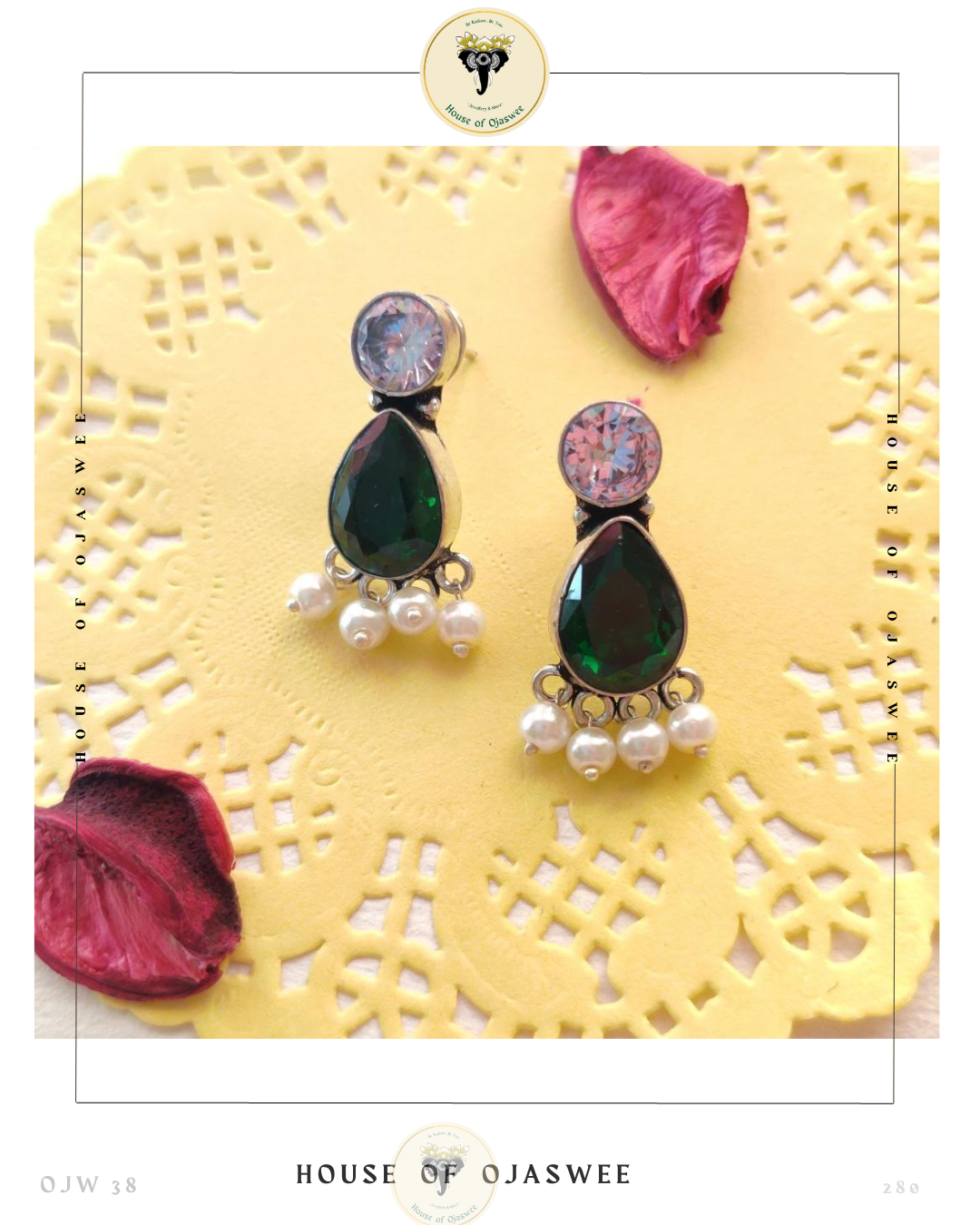 Oxidized Earrings - Emerald