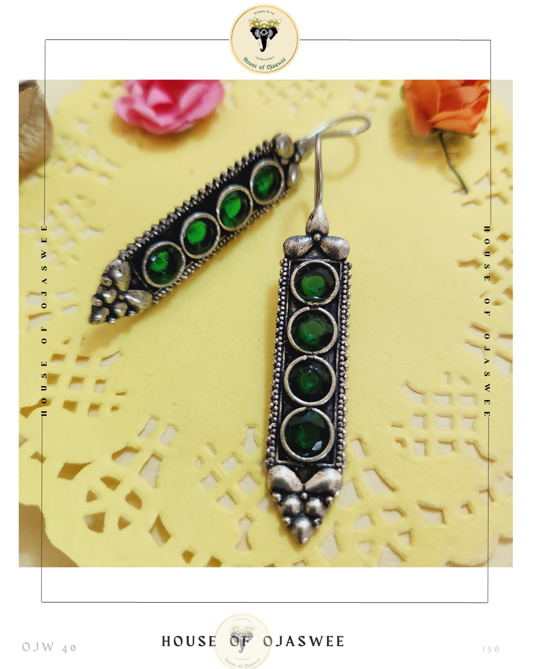 Oxidized Earrings - Emerald