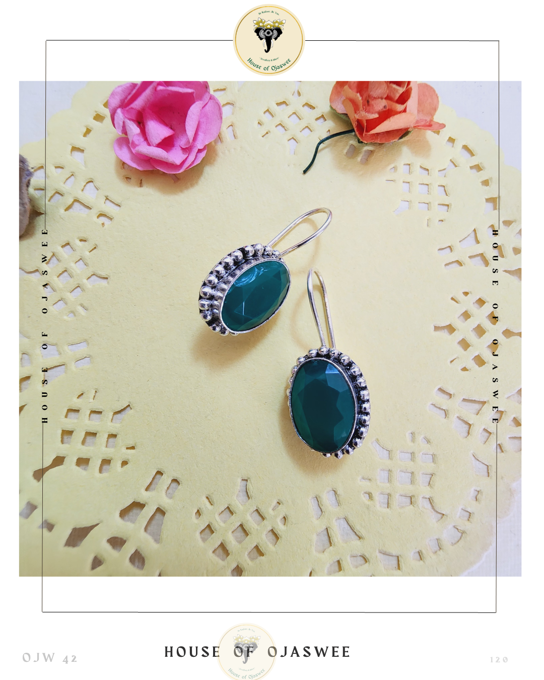 Oxidized Earrings - Emerald