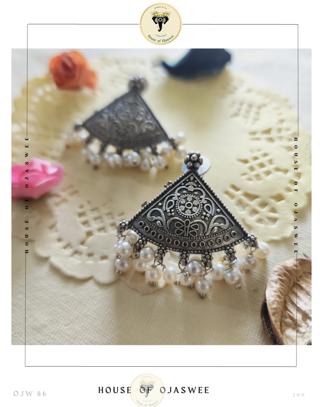 Oxidized Earrings Traingle & Moti 