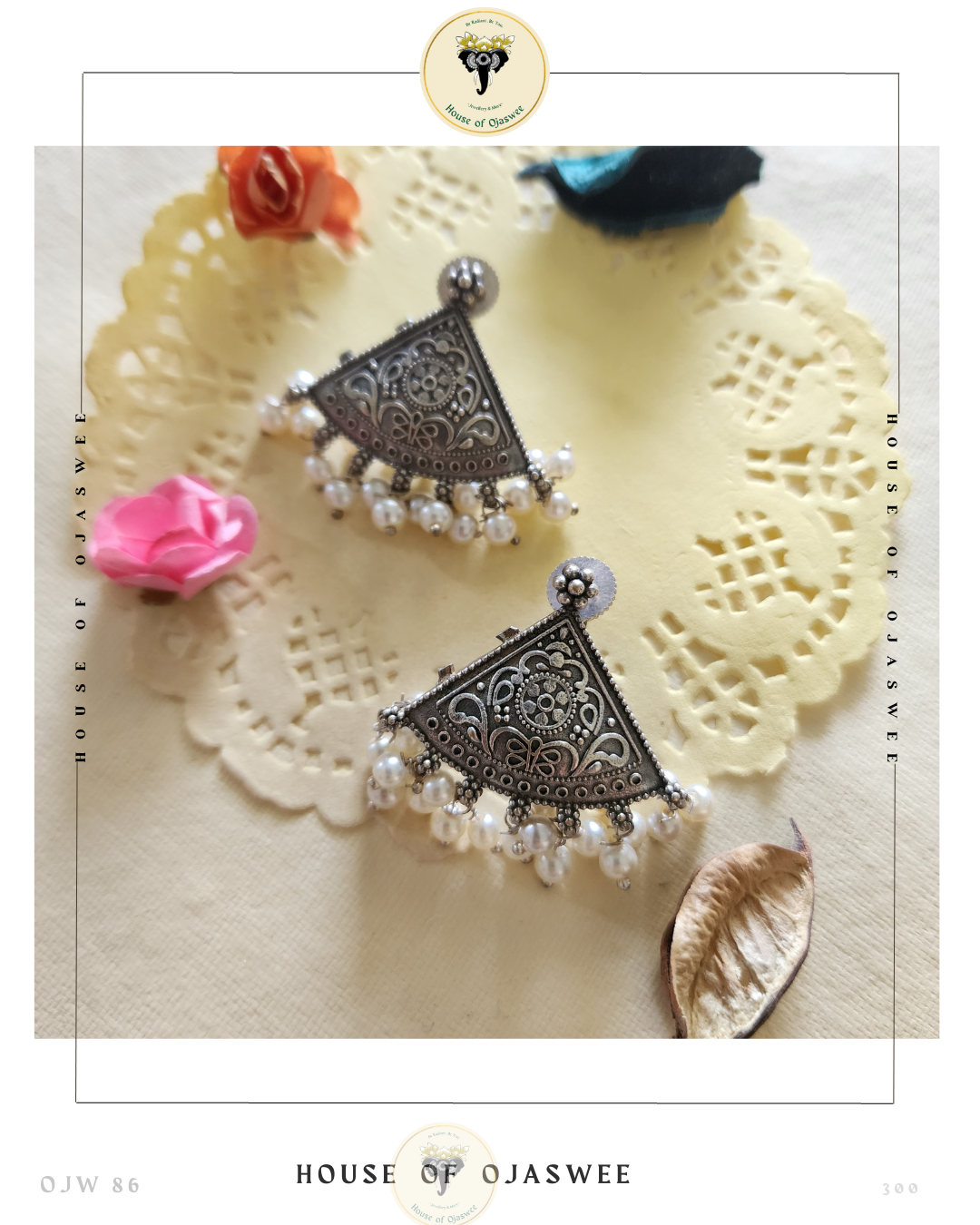 Oxidized Earrings Traingle & Moti