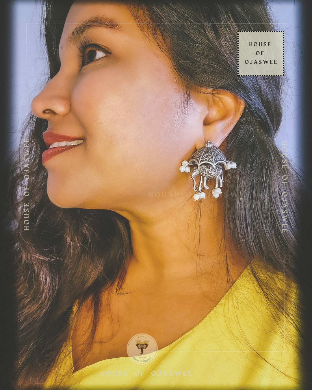 Oxidized Earrings Elephant carriage