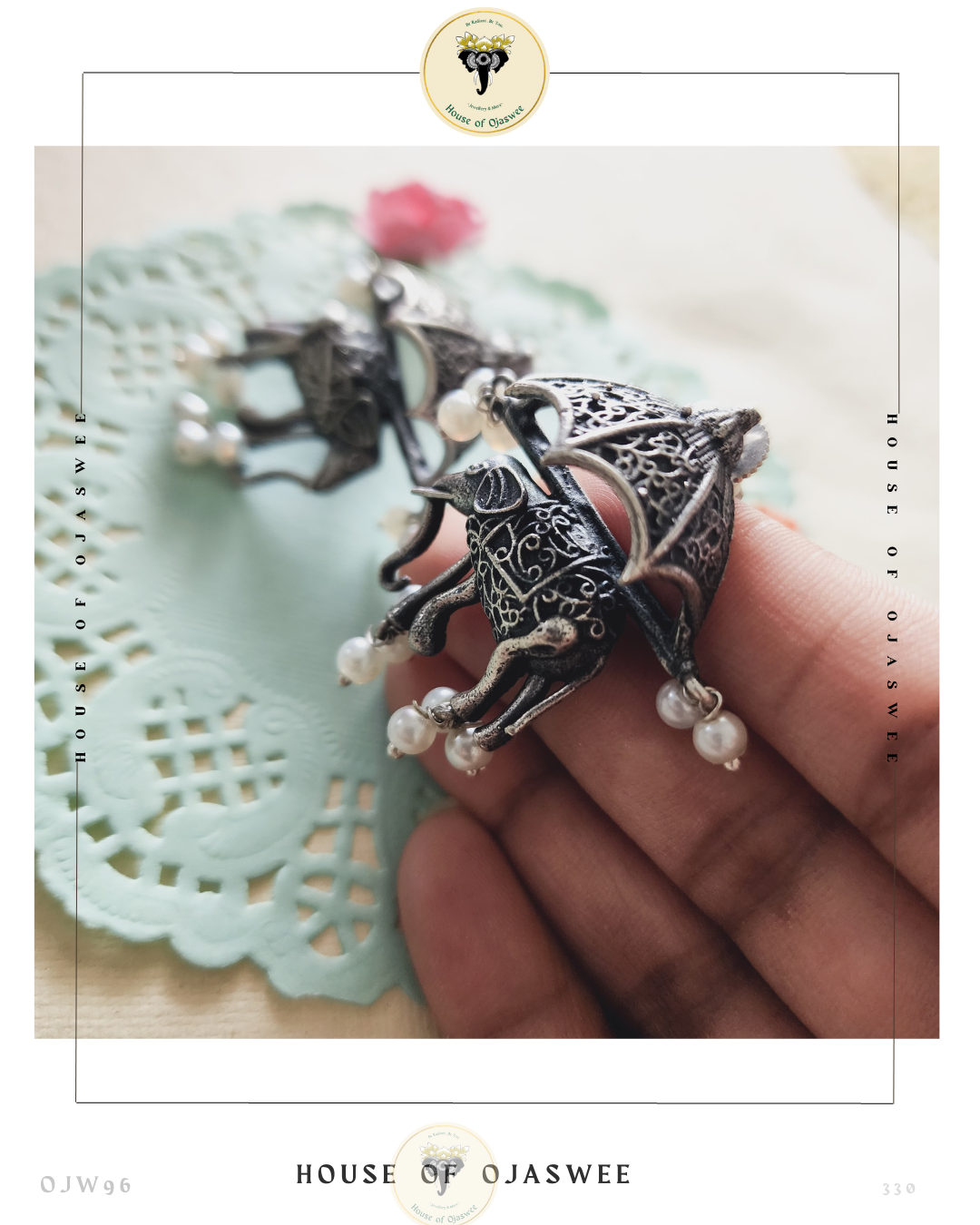 Oxidized Earrings Elephant carriage